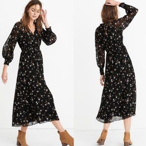Madewell Georgette Smocked Midi Dress in Backyard Blooms Black Size XL